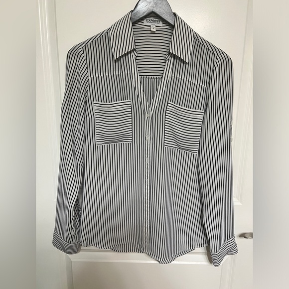 Tops - Express black & white striped slim fit portofino shirt size S